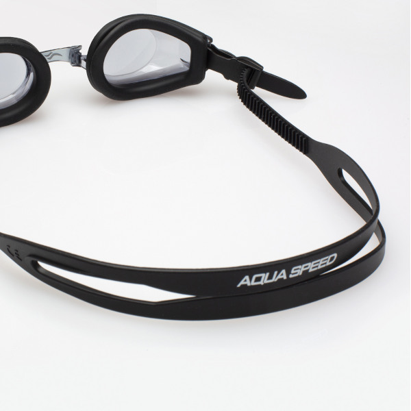 Zbliżenie na podwójny pasek w okularkach Aqua Speed Focus