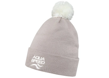 Czapka zimowa z pomponem Aqua Speed 05 - beżowa - białe logo