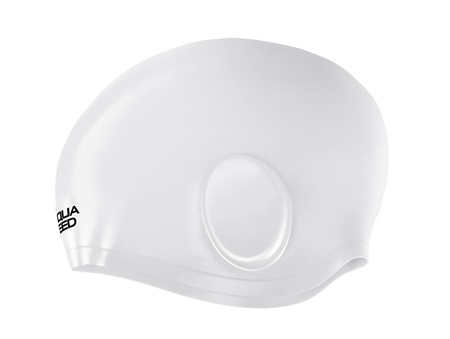 Big silicone swim cap and long hair Aqua Speed Ear Cap Volume 05 - pearl white 