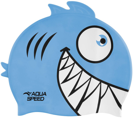 Czepek pływacki dla dzieci z trójwymiarowym elementem Aqua Speed Zoo Pirana 02 - niebieski