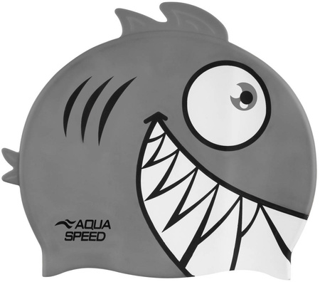 Czepek pływacki dla dzieci z trójwymiarowym elementem Aqua Speed Zoo Pirana 26 - szary